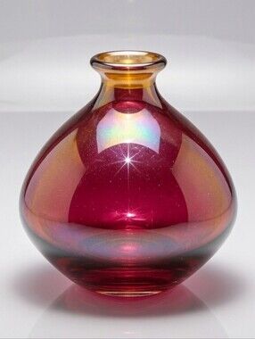 Iridescent Pink & Gold Art Glass Bottle